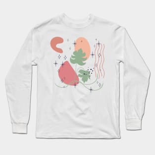 Abstract shapes lines stars and tropical leaves digital design Long Sleeve T-Shirt